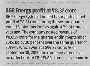 Business Standard, Dated: 14.11.2015